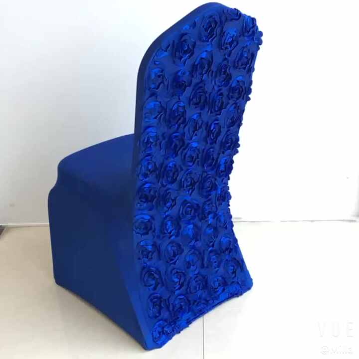Elegant White Satin Rosette Embroidery Stretch Chair Covers