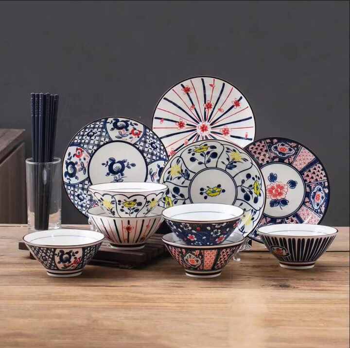 Colorful Porcelain Dinnerware Set Ceramic Dinner Set Bohemian Bowl Plate  Mug Stoneware Party Tableware