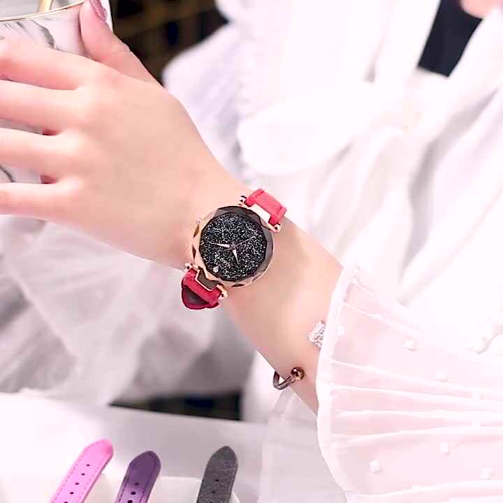 XIAOYA-Reloj de marca de lujo para mujer, accesorio de pulsera resistente  al agua con correa de cuero y diseño de cielo estrellado