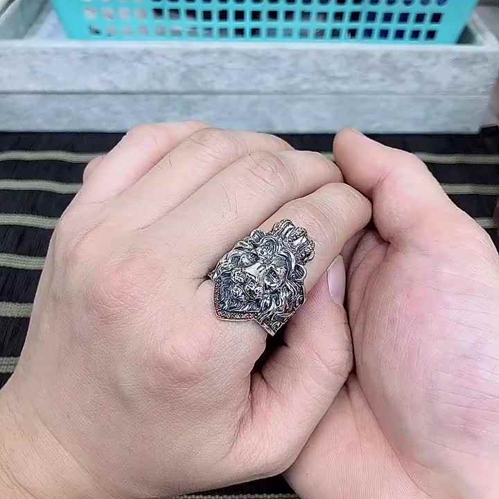 Solid 925 Sterling Silver Lion Ring Vintage Punk Jewelry
