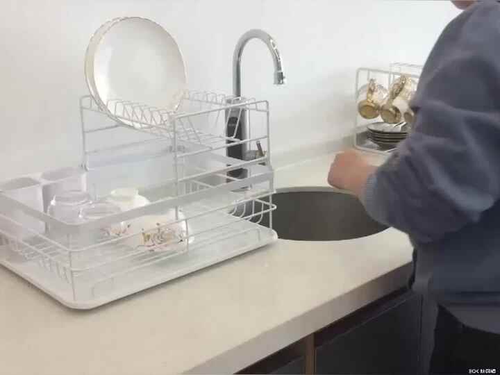 Kitchen Dish Drainer Drying Rack with Drip Tray and Full-Mesh
