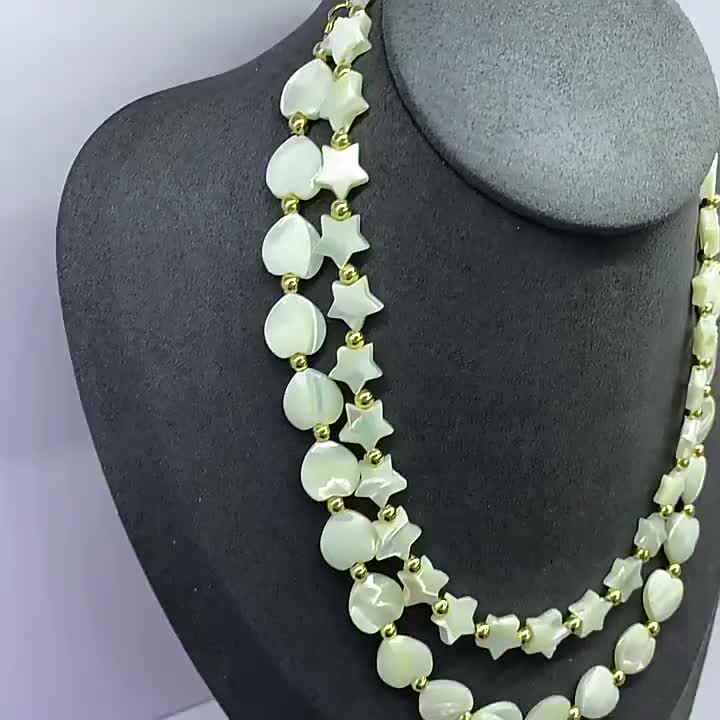 Collier Vintage Noir Et Blanc Perles Dorées - 18 Pouces - Occasion