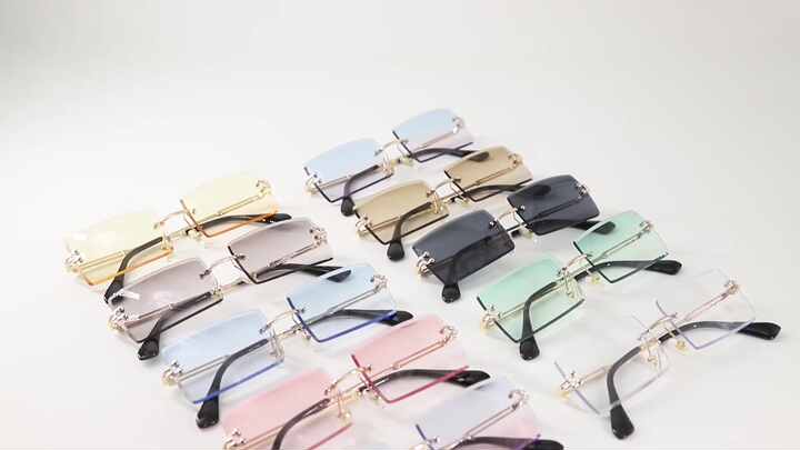 Rimless Retro Square Sunglasses With 100% Uv Protection, Oem
