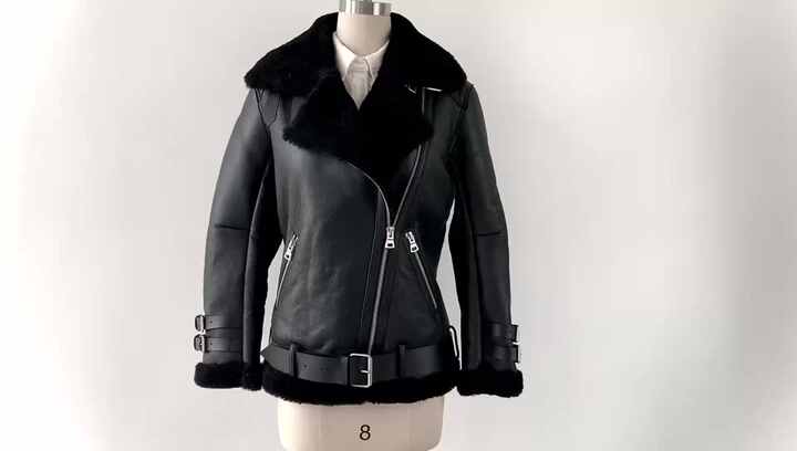 classical lamb shearling coat real double face sheep fur bomber
