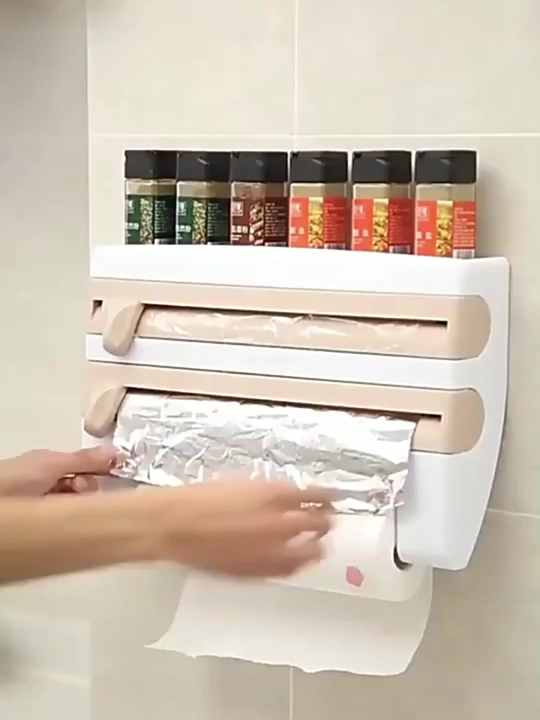 Kitchen Organizer Paper Towel Holder Wall Cling Film Storage Rack Tin