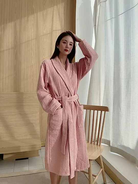 Plus Size Cotton Waffle Bathrobe Nightgown Set For Couples Oem