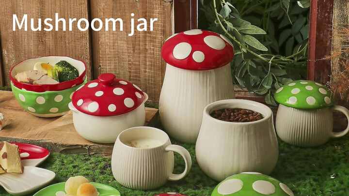 Logo personalizzato carino a forma di fungo barattolo contenitore per tè e caffè contenitore di zucchero cucina di lusso in ceramica con coperchio