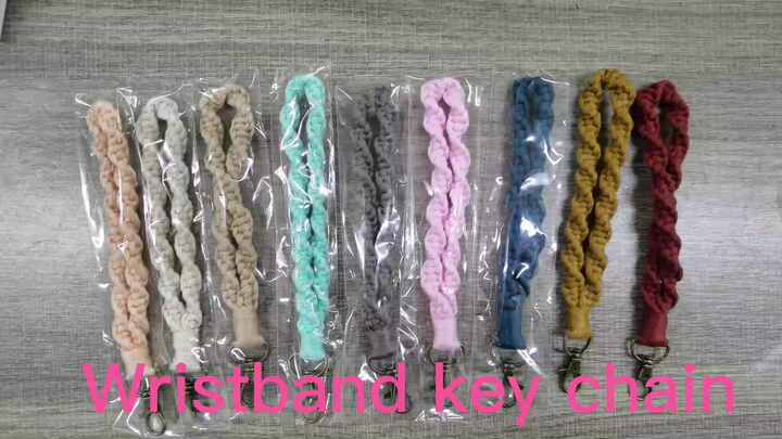 Boho Macrame Keychain Bracelet - Handmade With Tassel & Lava Rock, Adjustable Lanyard - View #3