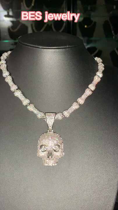 BES Iced Out Vintage Jewelry - Skullette Pendant & Bone Necklace