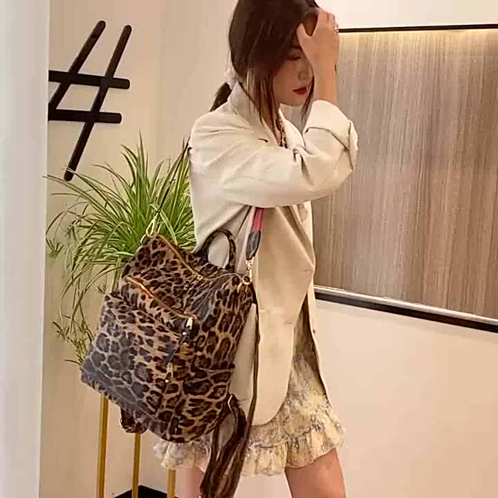 Fashion Designer School Backpack Wholesale Women Outdoor Handbag Purse  Knapsack PU Leather Sexy Leopard Girls Backpack