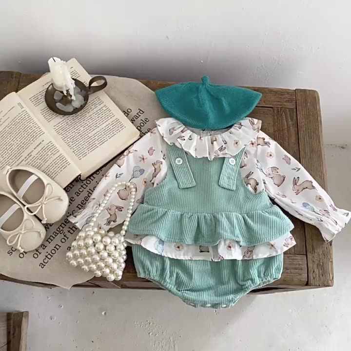 Engepapa 0-3 Years Old Autumn Infant Knit Cute Rabbit Romper