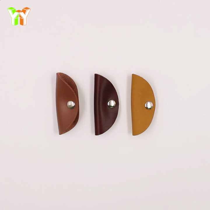 4PCS Brown Leather Cable Ties - Vintage Metal Button Style, USB/Headphone Cord Organizer, Portable & Reusable