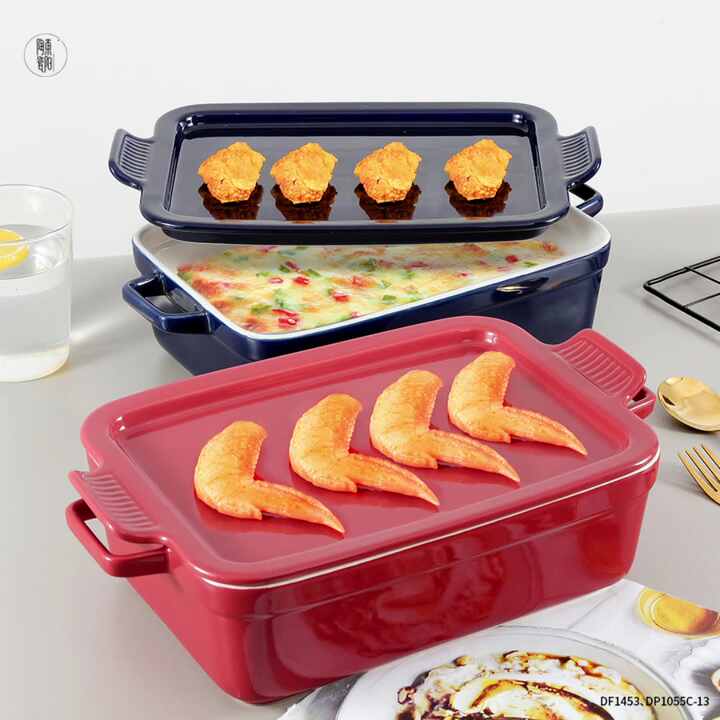 Rectangular Baking Pan Stoneware Tray Bakeware Set Ceramic Baking Dish with  Platter Lid Dishes and Pans for Baking