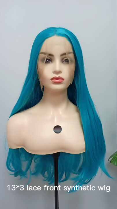 LINDAL Blue/green Synthetic Lace Front Wigs for Women