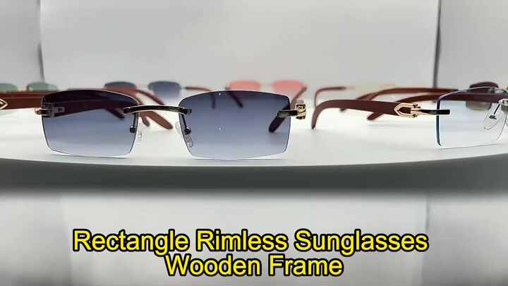 Rectangle Fashion Rimless Glasses 90s Frameless Shades