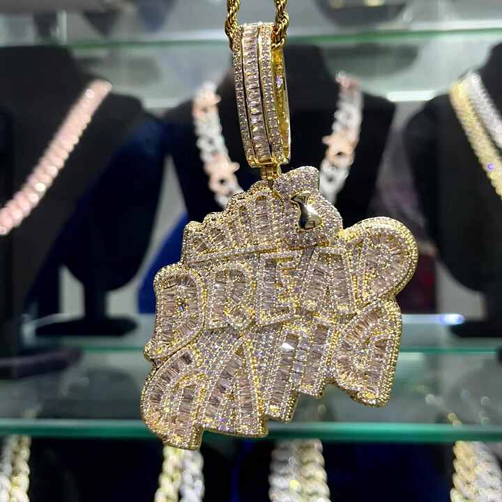 Full Diamond Bling Letter Pendant Necklace Hip Hop Letter BREAD
