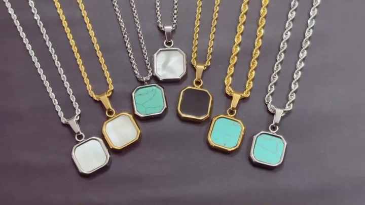 ONYX SQUARE STONE NECKLACE SNJ115 50cm Onyx Square Pendant Necklace