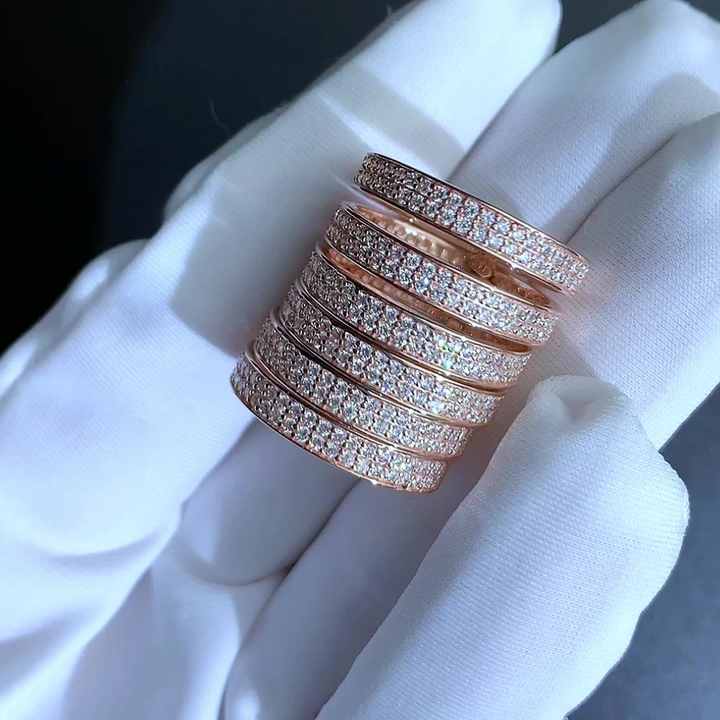 925 Stacking Rings Flexible Stacked Band Zircon 18k Gold Plated