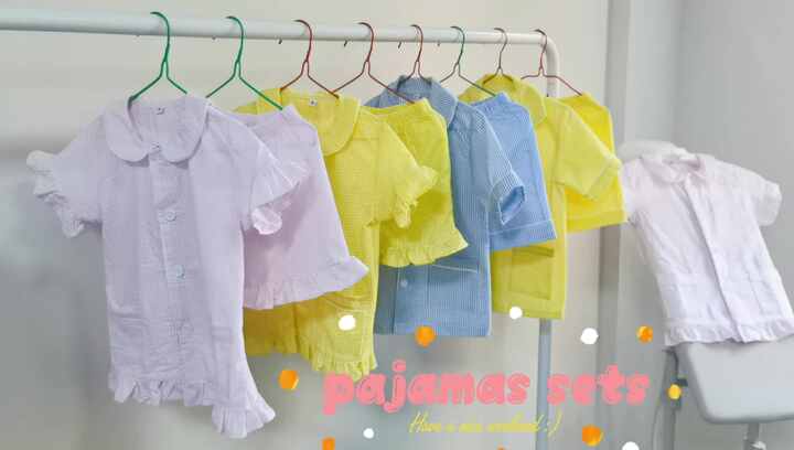 Hot Sale Boutique Girl Pyjama Set Cotton Seersucker Lemon Stripe