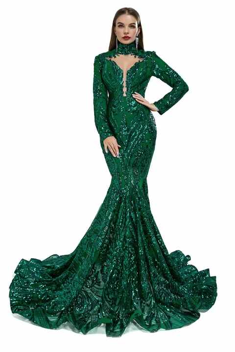fitted lace wedding dress Emerald Green Prom Dress main image 1