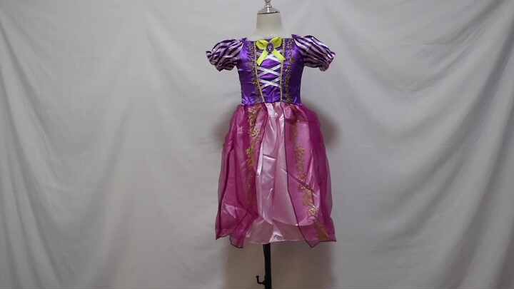 Girls Princess Costume Rapunzel Puff Sleeve Sequin Cosplay Dress Purple  DISP-004