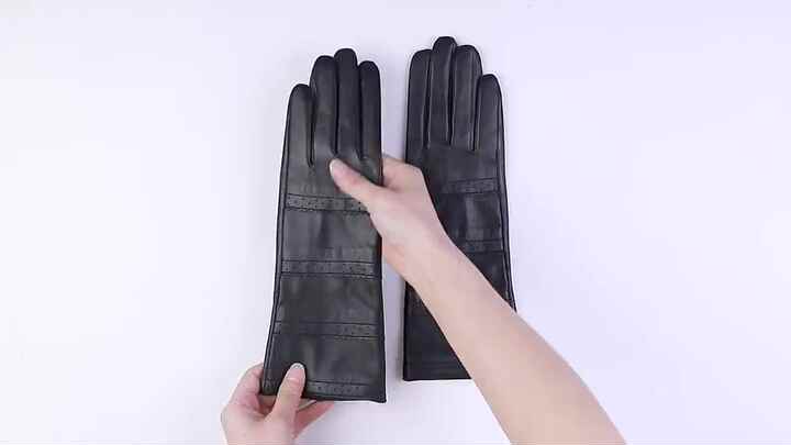Ladies Soft Long Black Ethiopia Sheep Leather Gloves for Winter