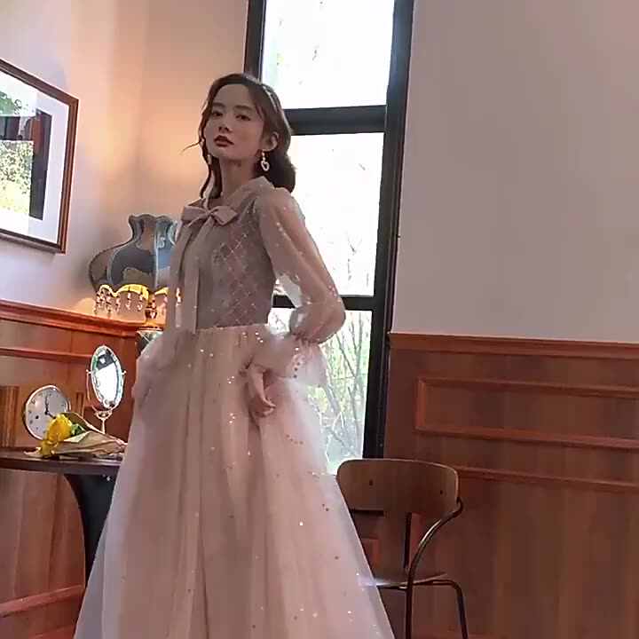 spring pink bridesmaid dress Elegant Light Pink Chiffon Floor Length Long Bridesmaid Dress Pink / 14 / B main image 1