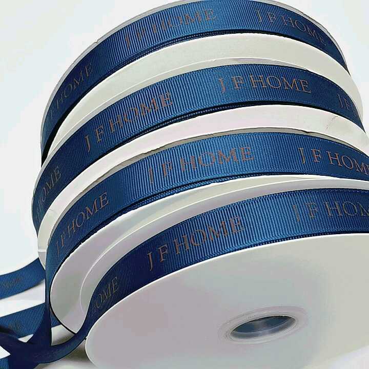 high quality custom embossed gold foil polyester satin ribbon