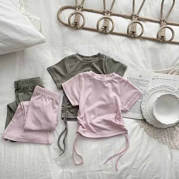 Factory Wholesale Girls Korean Solid Color Clothing Set Children
