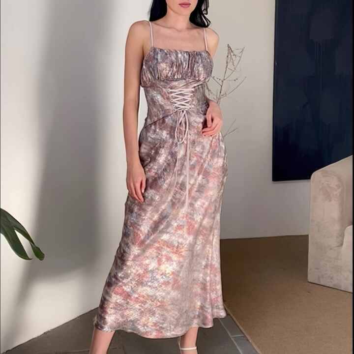 Custom Tie Dye Haute Chic Evening Dress With Adjustable Straps Sleeveless  Floor-length Party Tie up Women's Sheath Dress