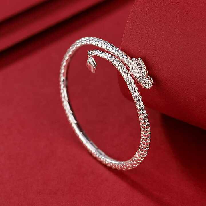 UNY JEWEL Dragon Scale Cuff Bangle - Two-Tone Gold/Silver Twisted Cable Bracelet, Spring Open Design