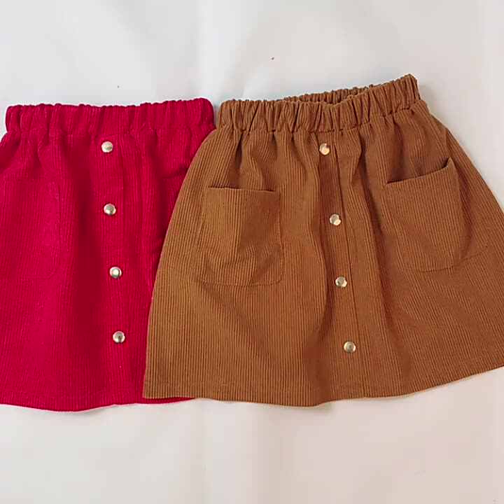 New Design Young Girls Short Skirts With Pockets Kids Red Skirts