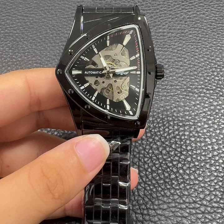 WINNER Black Mechanical Watch Man Triangle Automatic