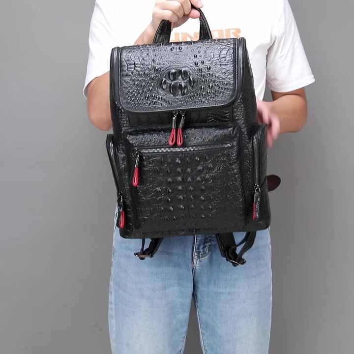 MARRANT Men's Leather Backpack Crocodile Pattern Waterproof