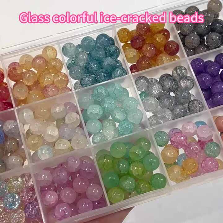 Colored Ice Cracked 8mm Glass Round Loose Beads For Jewelry Making