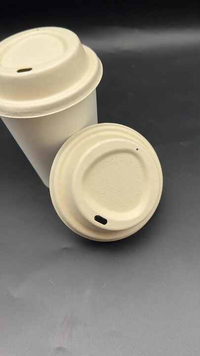 Biodegradable Bagasse Pulp White and Natural Hot Drink Coffee Cup Lid Sippy  and Straw Hole