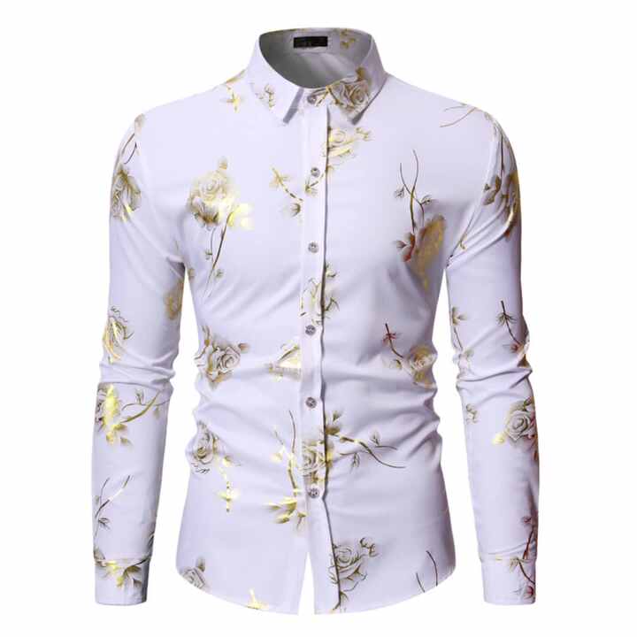 Mens Luxury Dress Shirts Shiny Gold Print Top Hipster Outfits Wedding Party Clothes White Tuxedo Shirt Mens Luxury Dress Shirts Shiny Gold Print Top Hipster Outfits Wedding Party Clothes White Tuxedo Shirt
