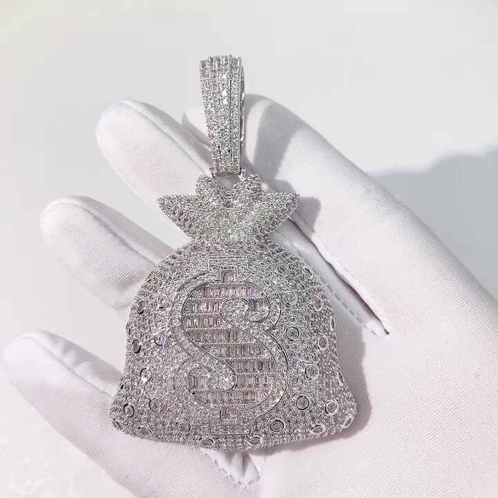 Solid Back Hip Hop Jewelry Money Bag Pendant Custom Iced Out