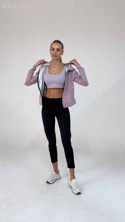 Weight Loss Hooded Sauna Jacket Long Sleeve Waterproof Purple Plus