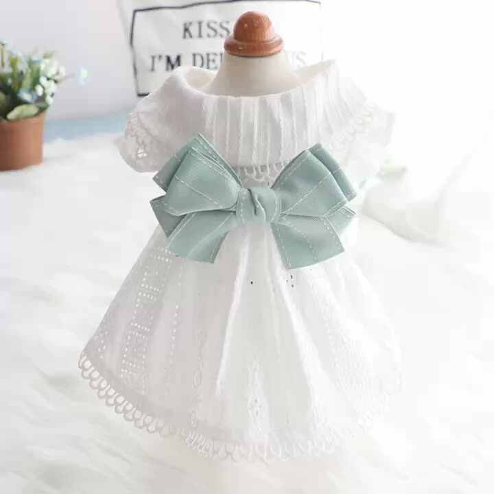 Summer Mint Green Dog Cute Dress Pet Skirt Dog Clothes Bow Dog Princess  Dress with Lace Decoration for Itten Puppy