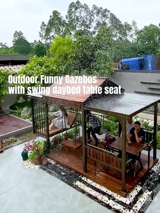 Outdoor Relaxing Gazebos with Lying Bed Swing Table Chairs Set