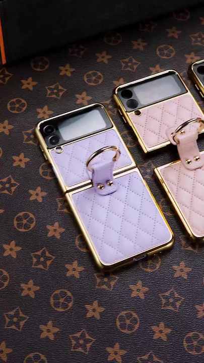 Wholesale GKK Luxury Style Mobile phone case for Samsung Galaxy z Flip 3  Electroplating with PU Leather z flip 4 Ring Case From m.