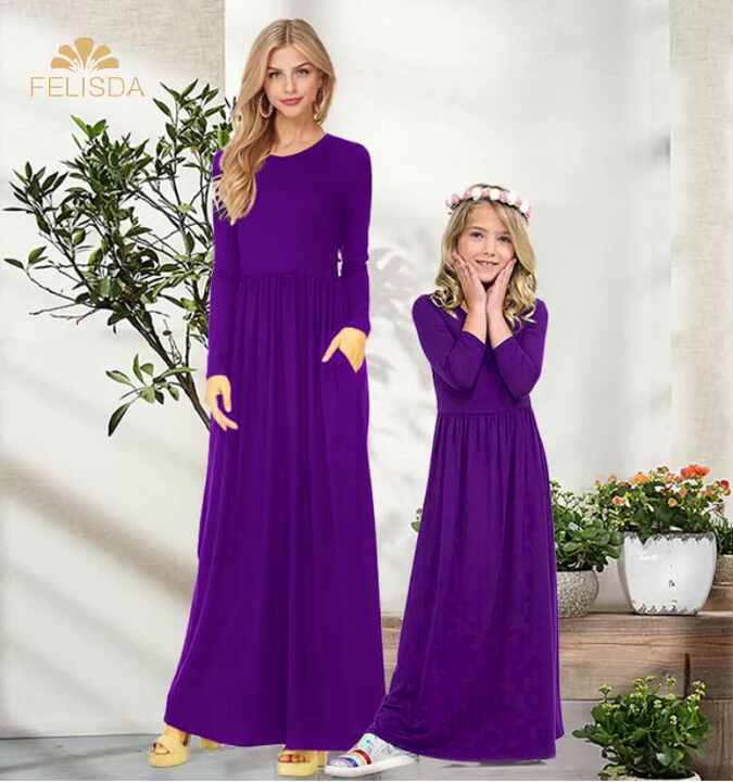 Mother Daughter Dresses for Family Matching Clothes New Spring Summer Long  Dresses Women Maxi Party Casual Dress