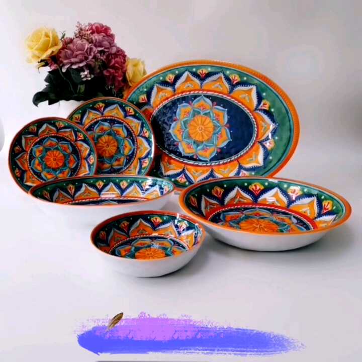 colorful decal 100% melamine ware platter plates round dinner
