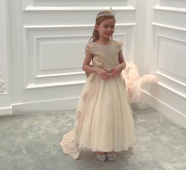 Floral Satin Floor-length Dress For Girls, 14 Years, Odm