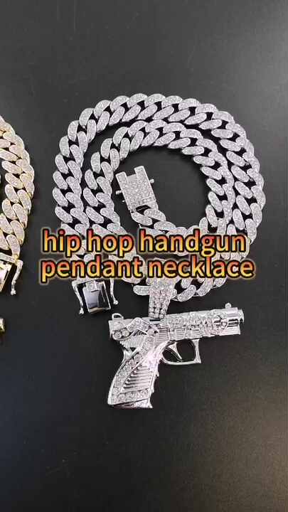 Hip Hop PLUG Letter Pendant Necklace with 13mm Crystal Cuban Chain