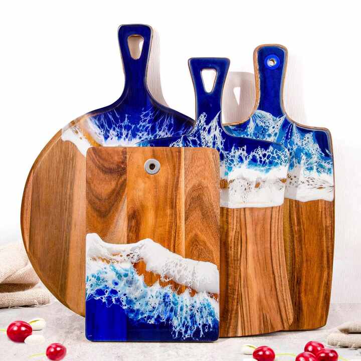Personalized Epoxy Resin Cutting Board for Mom, Walnut Charcuterie Boards, Mom Birthday Gift Idea, Ocean Art Kitchen Decor, Gift for Grandma main image 0