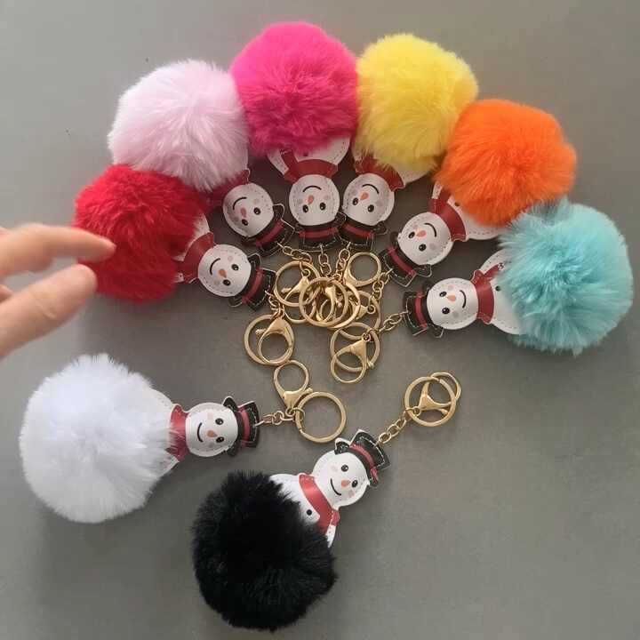Amosfun Christmas Fluffy Pom Ball Keychains - Light Grey Reindeer Pendant Ornaments For Holiday Decor