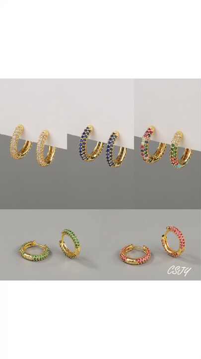 Rainbow Boho Zirconia Cuff Earrings For Girls Gold Plated Stud