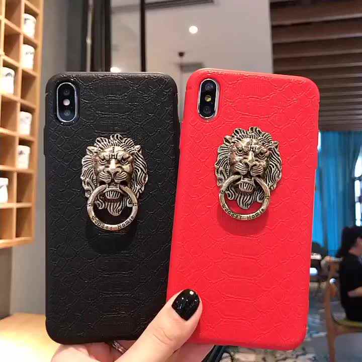 2025 Latest lion Head Knocker Model Ring Holder Snake Skin Pu Leather  Mobile Phone case for iphone 16 15 14 13 12 11 Pro Max